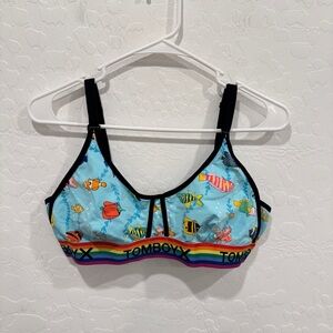 TomboyX Aquatic Fish Print Bralette Rainbow Band Womens XL Colorful Athletic
